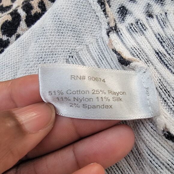 Womens Boston Proper Zippered Cardigan Sweater Cotton Silk Leopard Print - Large - Picture 4 of 5